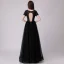 Chic / Belle Noire Robe De Soirée 2018 Princesse En Dentelle Appliques Paillettes Encolure Dégagée Dos Nu Manches Courtes Longue Robe De Ceremonie