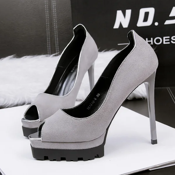 Modest / Simple Red Street Wear Suede Womens Shoes 2020 12 cm Stiletto Heels Open / Peep Toe High Heels