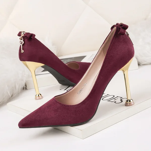 Fashion Beige Evening Party Pumps 2020 Bow 9 cm Stiletto Heels Pointed Toe Pumps