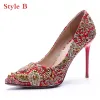 Fancy Chinese style Red Wedding Shoes 2020 Pearl Rhinestone 12 cm Stiletto Heels Pointed Toe Wedding Pumps