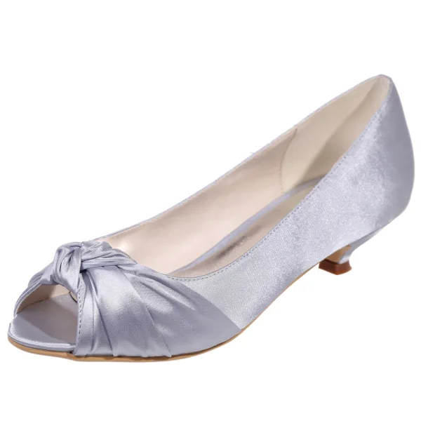 Elegancka Szampan Satyna Na Wesele Buty Ślubne 2020 3 cm Niski Obcas Peep Toe Ślub Czółenka