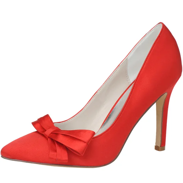Elegante Ivoor Gala Pumps 2020 Satijn Strik 9 cm Naaldhakken / Stiletto Spitse Neus Pumps
