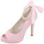 Edles Champagner Abend Satin Pumps 2020 Schleife Perle Knöchelriemen 11 cm Stilettos Peeptoes Pumps