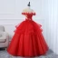 Élégant Rouge Robe De Bal 2020 Robe Boule Encolure Dégagée Perlage Faux Diamant Appliques En Dentelle Fleur Manches Courtes Dos Nu Longue Promo Robe De Ceremonie