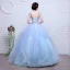 Charming Flower Fairy Sky Blue Prom Dresses 2020 Ball Gown V-Neck Pearl Lace Flower Appliques Sleeveless Backless Cascading Ruffles Floor-Length / Long