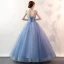 Élégant Bleu Ciel Robe De Bal 2020 Robe Boule Col Haut Perle En Dentelle Fleur Sans Manches Dos Nu Longue Robe De Ceremonie