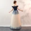Fashion Gradient-Color Navy Blue Evening Dresses  2020 A-Line / Princess Off-The-Shoulder Lace Sequins Sleeveless Backless Floor-Length / Long Formal Dresses