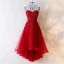 Chic / Belle Rouge Robe De Ceremonie 2017 En Dentelle Fleur Amoureux 1/2 Manches Dos Nu Asymétrique Princesse Robe De Soirée