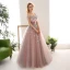 Vintage / Retro Blushing Pink Prom Dresses 2018 Ball Gown Appliques Beading Crystal Sequins Off-The-Shoulder Backless Sleeveless Floor-Length / Long Formal Dresses