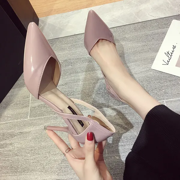 Abordable Noire Désinvolte Chaussures Femmes 2020 9 cm Talons Aiguilles À Bout Pointu Talons