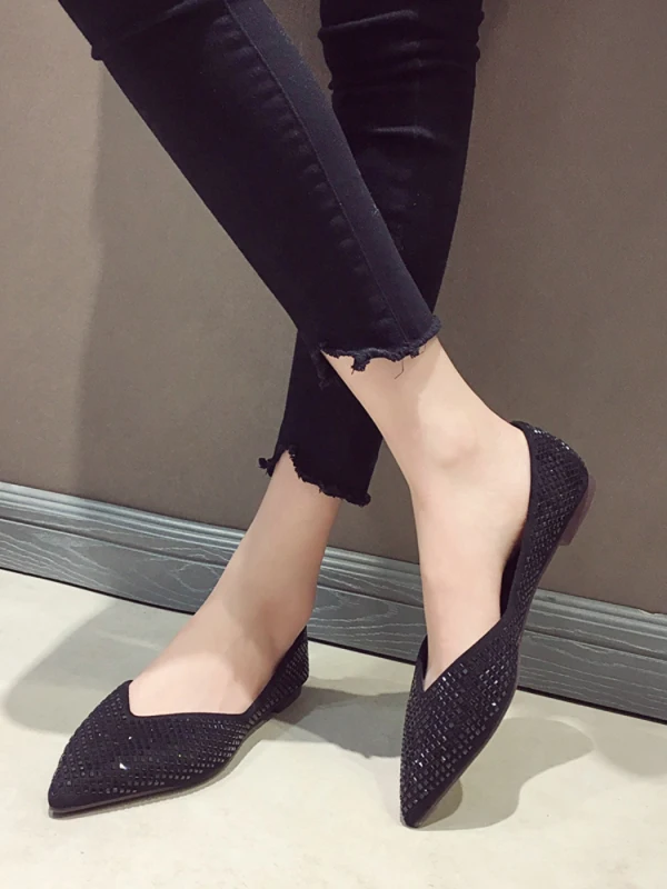 Prisvärd Nude Casual Rhinestone Platt Damskor 2020 Spetsiga