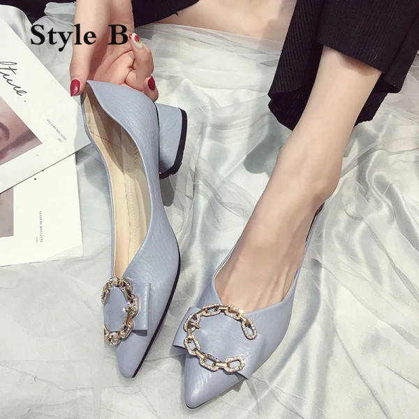 Schlicht Gelb Freizeit Strass Damenschuhe 2020 3 cm Thick Heels Low Heel Spitzschuh