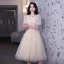 Chic / Beautiful Champagne Lace Butterfly Homecoming Graduation Dresses 2021 A-Line / Princess Square Neckline Short Sleeve Tea-length Formal Dresses
