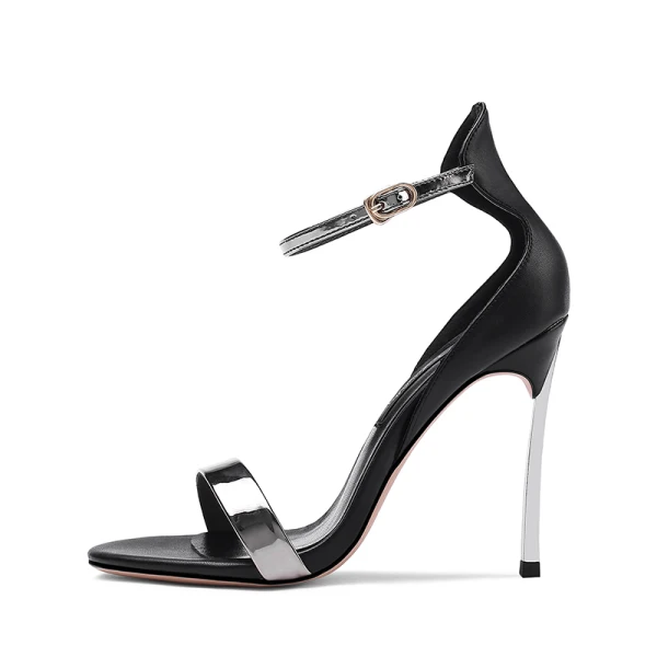 Sexy Beige Evening Party Leather Womens Sandals 2020 Ankle Strap 10 cm Stiletto Heels Open / Peep Toe Sandals
