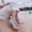Sparkly Sølv Paljetter Brudesko 2020 Lær Perle 9 cm Stiletthæler Spisse Bryllup Pumps