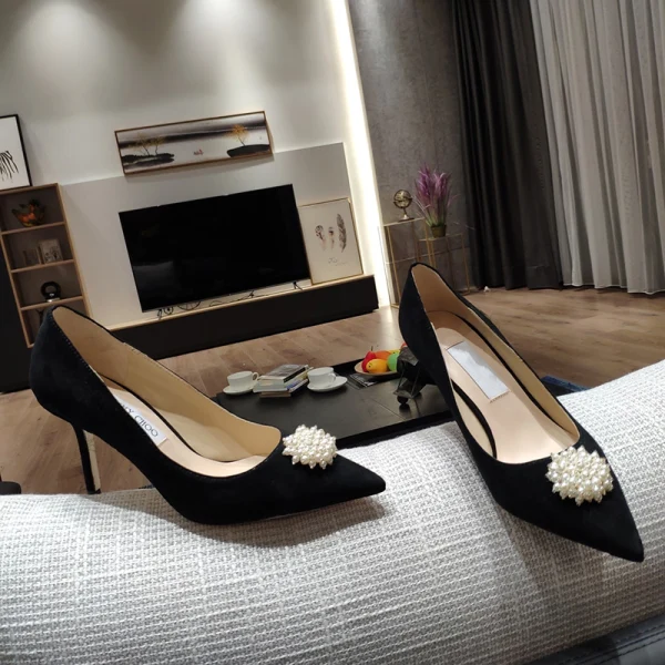 Chic Noire Bureau OL Escarpins 2020 Perle 9 cm Talons Aiguilles À Bout Pointu Escarpins