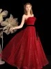 Scintillantes Rouge Paillettes Noeud Robe De Bal 2021 Princesse Bustier Sans Manches Longue Promo Robe De Ceremonie