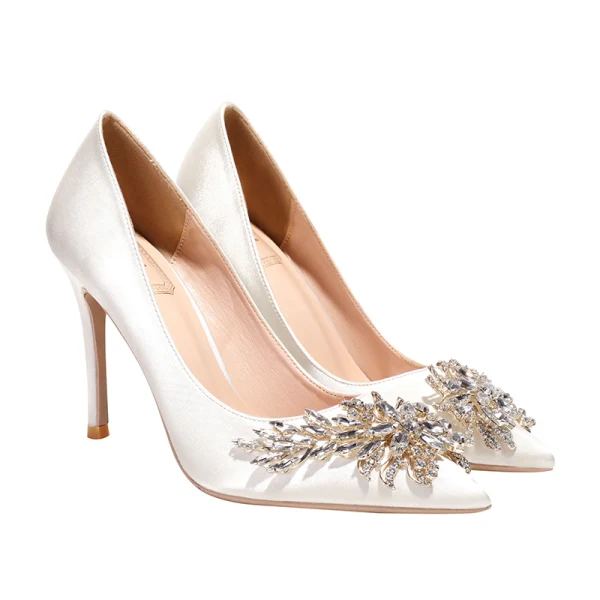 Charmant Ivory / Creme Brautschuhe 2020 Kristall Strass 10 cm Stilettos Spitzschuh Hochzeit Pumps