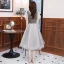 Charming Grey Star Sequins Party Dresses 2021 A-Line / Princess V-Neck Short Sleeve Tea-length Cocktail Party Evening Party Formal Dresses
