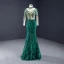 Haut de Gamme Vert Foncé Daim Robe De Soirée 2023 Trompette / Sirène Col Haut Fait main Perlage Paillettes En Dentelle Manches Longues Dos Nu Watteau Train Robe De Ceremonie