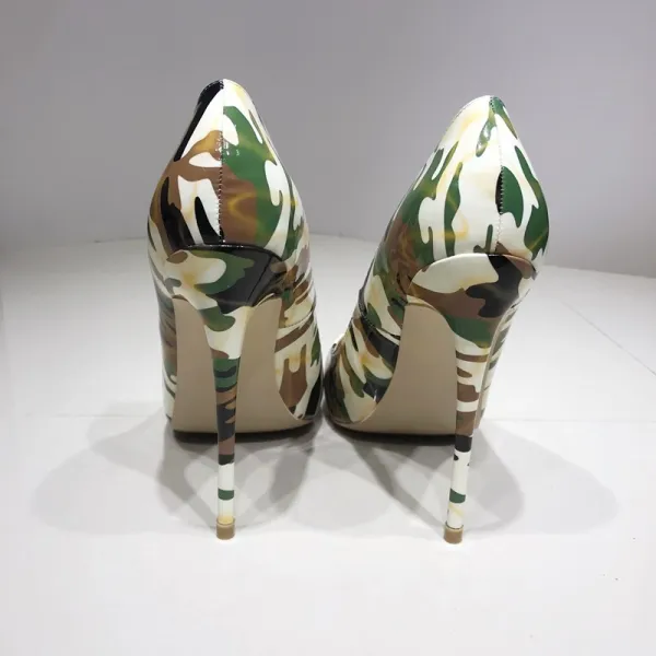 Unieke Multi-Kleuren camouflage Straatkleding Pumps 2020 Lakleer 12 cm Naaldhakken / Stiletto Spitse Neus Pumps