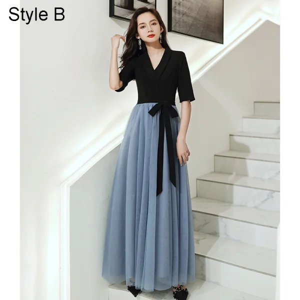 Chic / Belle Noire Noeud Robe De Bal 2021 Princesse Bretelles Spaghetti Manches Courtes Dos Nu Longue Promo Robe De Ceremonie