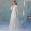 Elegant Sky Blue Summer Evening Dresses  2018 A-Line / Princess Lace Flower Beading Scoop Neck Backless Long Sleeve Sweep Train Formal Dresses