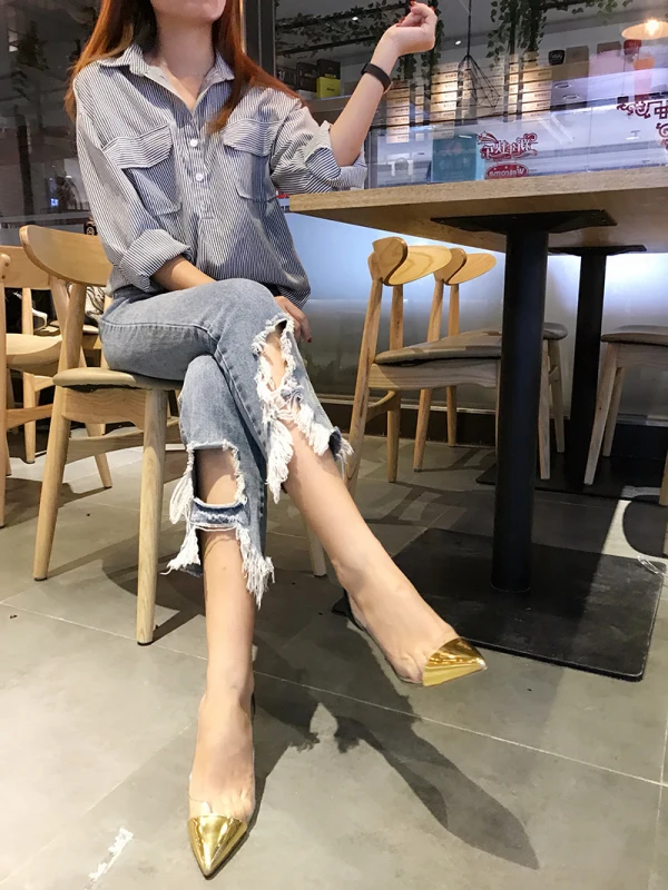 Chic / Beautiful Transparent Two Tone Dark Green Street Wear Pumps 2020 7 cm Stiletto Heels Pointed Toe Pumps