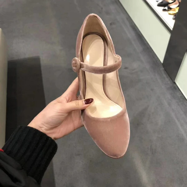 Vintage / Retro Nude Casual Pumps 2020 Suede 8 cm Thick Heels Round Toe Pumps