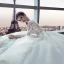 Chic / Belle Ivoire Robe De Mariée 2018 Robe Boule Transparentes En Dentelle Appliques Encolure Dégagée Dos Nu 3/4 Manches Tribunal Train Mariage