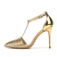 Chic / Beautiful Silver Evening Party Leather Womens Shoes 2020 Patent Leather T-Strap 10 cm Stiletto Heels Pointed Toe Heels