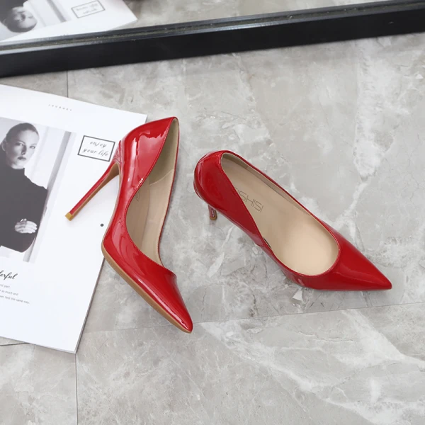 Schöne Schwarz Büro OL Pumps 2020 Lackleder 10 cm Stilettos Spitzschuh Pumps