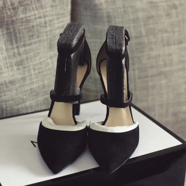 Modest / Simple Black Street Wear Womens Sandals 2020 Ankle Strap 9 cm Stiletto Heels Pointed Toe Sandals