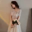 Charmant Champagne Perle Paillettes Robe De Bal 2021 Princesse De l'épaule Manches Courtes Longue Promo Robe De Ceremonie