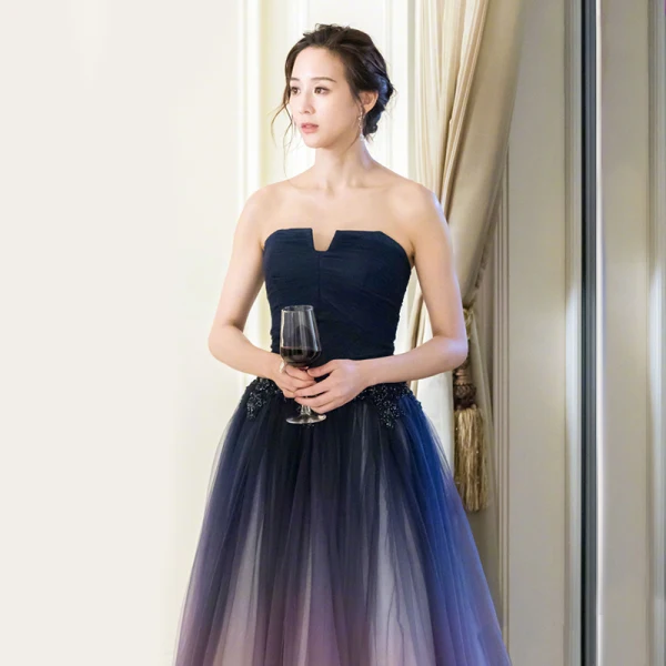 Chic / Belle Dégradé De Couleur Robe De Soirée 2018 Princesse En Dentelle Fleur Bustier Dos Nu Sans Manches Longue Robe De Ceremonie
