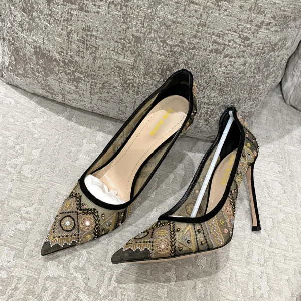 Stijlvolle Zwarte Gala Geborduurde Pumps 2020 Kant 9 cm Naaldhakken / Stiletto Spitse Neus Pumps