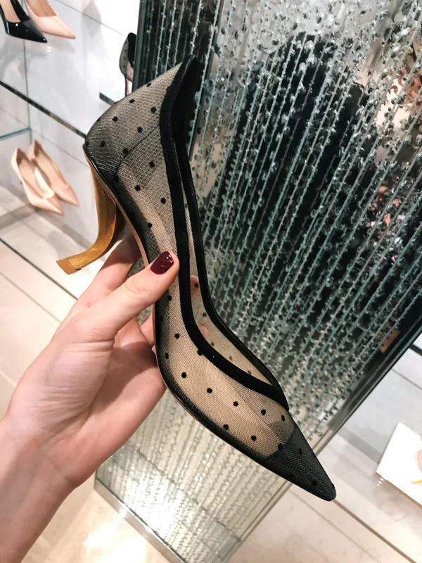 Charming Black Cocktail Party Leather Pumps 2020 Spotted 6 cm Stiletto Heels Pointed Toe Pumps