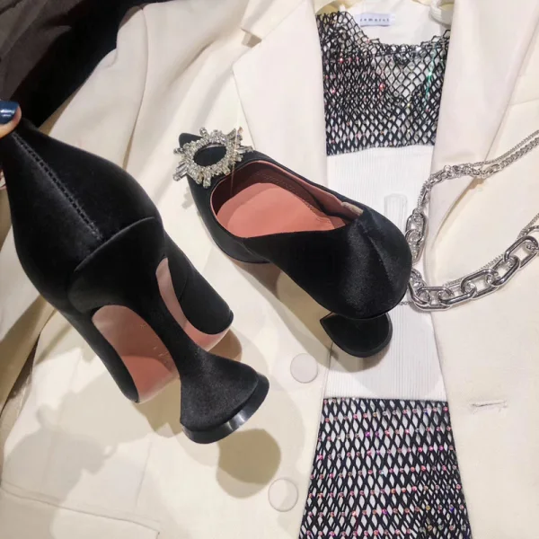 Stijlvolle Zwarte Feest Leer Pumps 2020 Kristal 9 cm Naaldhakken / Stiletto Spitse Neus Pumps