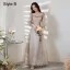 Elegant Grey Lace Star Bridesmaid Dresses 2021 A-Line / Princess Square Neckline Bow Short Sleeve Backless Floor-Length / Long Bridesmaid Wedding Party Dresses