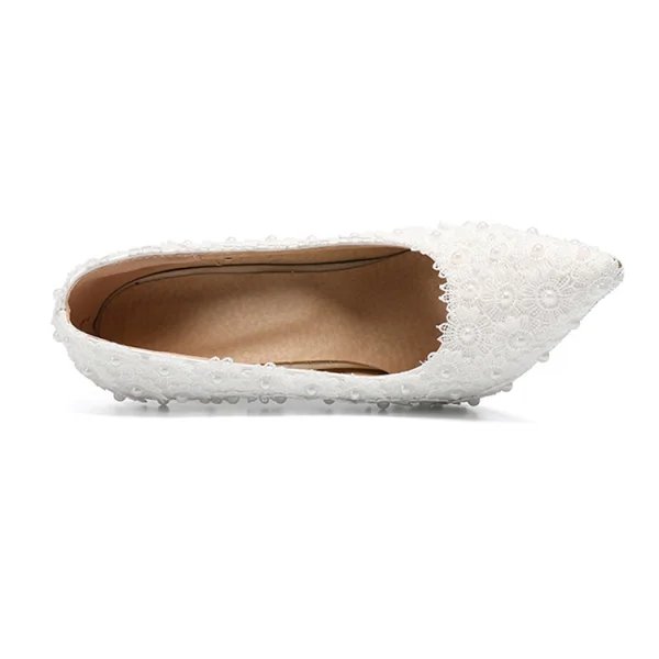 Élégant Ivoire En Dentelle Fleur Promo Escarpins 2020 Perle 11 cm Talons Aiguilles À Bout Pointu Escarpins