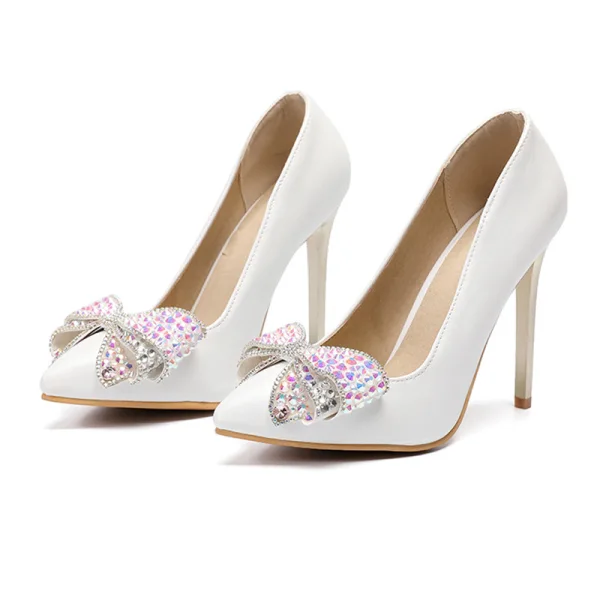 Fabulous Ivory Wedding Shoes 2020 Rhinestone Bow 11 cm Stiletto Heels Pointed Toe Wedding Pumps