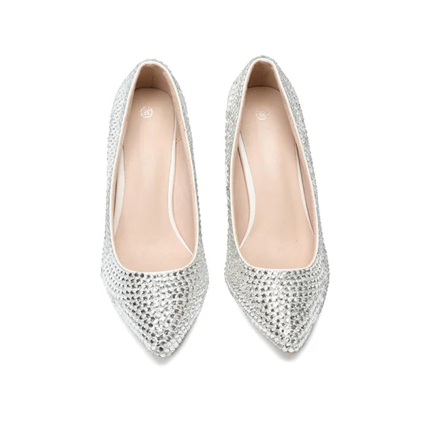 Scintillantes Argenté Club de carnaval Faux Diamant Chaussures Femmes 2020 8 cm Compensées À Bout Pointu