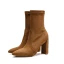 High-end Aprikos / Beige Vinter Gatukläder Läder Stövlar Dam 2020 Mocka 9 cm Tjocka Klackar Spetsiga Stövlar