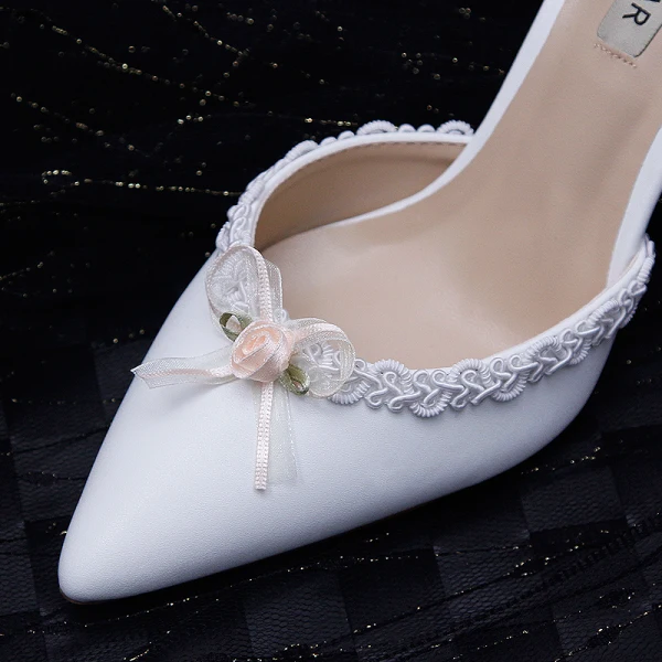 Elegant Ivory Cocktail Party Womens Shoes 2020 Ankle Strap Bow 9 cm Stiletto Heels Pointed Toe Heels