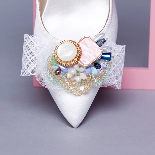 Chic / Belle Ivoire Rendez-vous Cristal Escarpins 2020 Cuir Noeud 9 cm Talons Aiguilles À Bout Pointu Escarpins