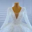 High-end Sparkly Ivory Pearl Wedding Dresses 2021 Ball Gown Handmade  Beading Rhinestone Sequins V-Neck Long Sleeve Court Train Wedding