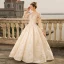 Luxury / Gorgeous Ivory Wedding Dresses 2018 Ball Gown Beading Appliques Lace Pearl Sequins Scoop Neck Backless 3/4 Sleeve Floor-Length / Long Wedding