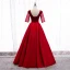 Élégant Rouge Robe De Bal 2020 Princesse V-Cou Noeud Perlage Paillettes 1/2 Manches Dos Nu Longue Robe De Ceremonie
