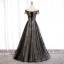 Élégant Noire Robe De Soirée 2020 Princesse De l'épaule Perlage Cristal Paillettes En Dentelle Fleur Manches Courtes Dos Nu Longue Robe De Ceremonie