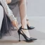 Schlicht Schwarz Cocktail Sandalen Damen 2020 Knöchelriemen 10 cm Stilettos Spitzschuh Sandaletten